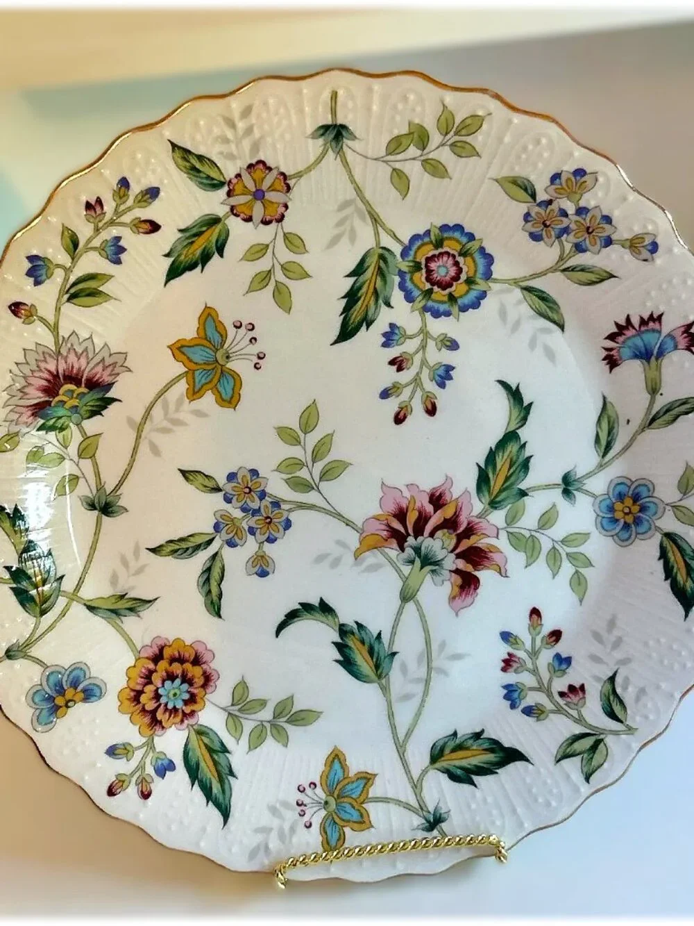 Andrea by Sadek Cake Plate Porcelain Buckingham Floral‎ Gold Trim